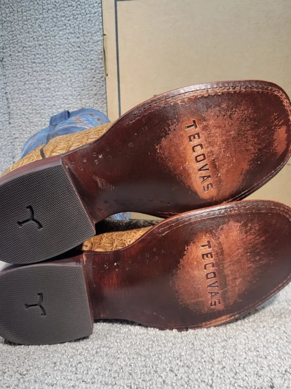 Tecovas The William Men's US Size 8.5D Toffee Navy Caiman Cowboy Boots